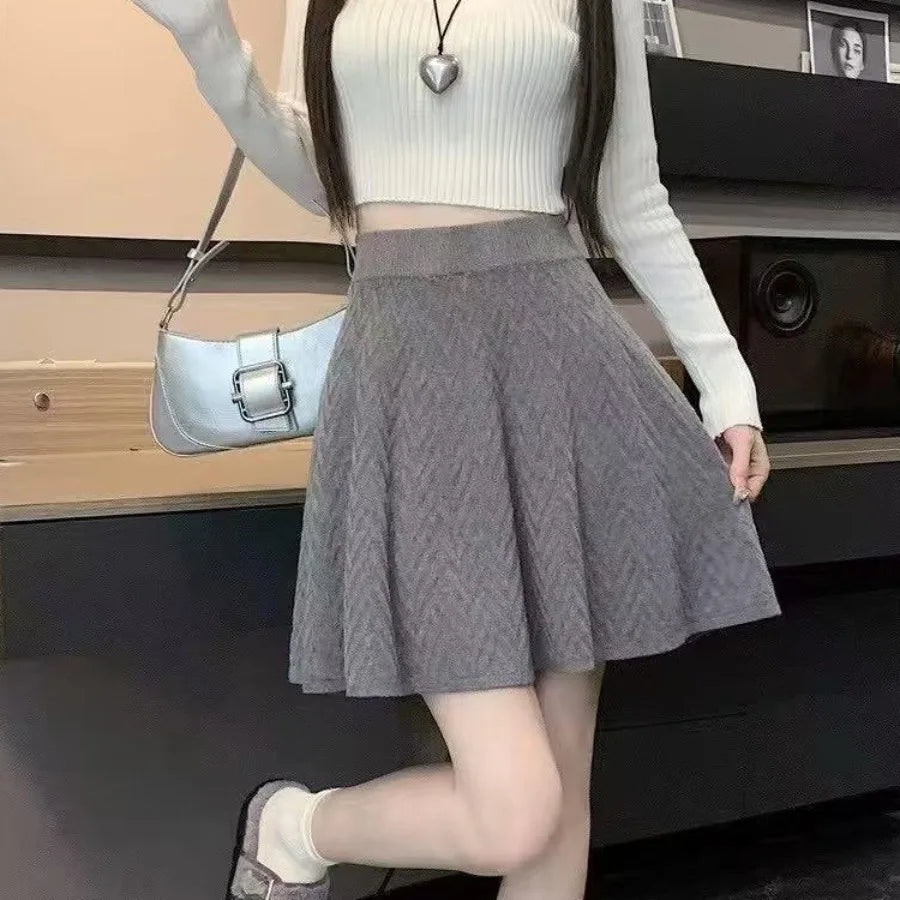 Korean Soft-Girl Knit Skirt — Pear-Shape Flattering Midi — front view