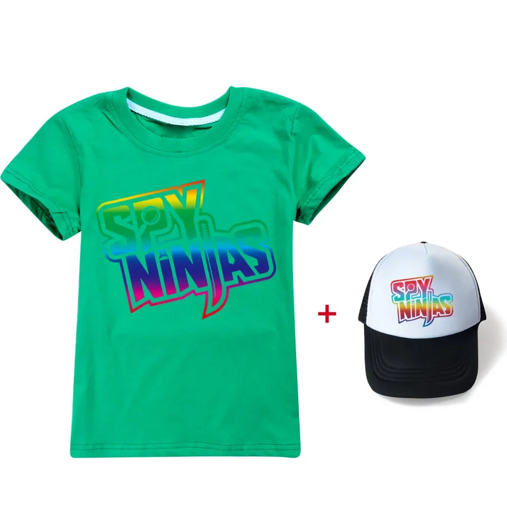 Spy Ninjas Kids T-Shirt & Cap Set – Cotton Cartoon Tracksuit for Boys & Girls