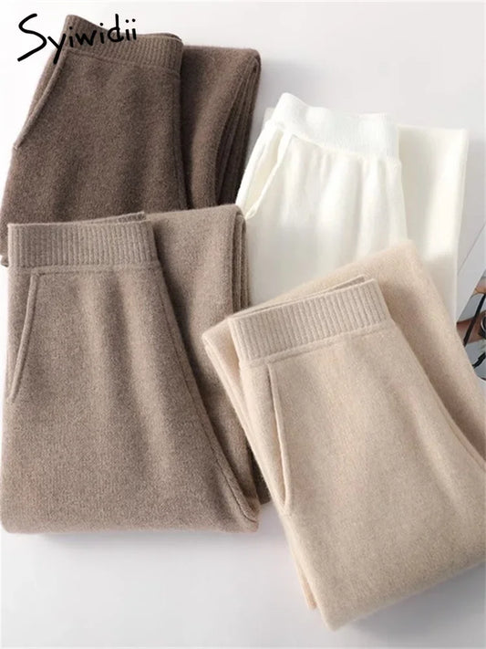 Syiwidii Knitted Women Pants Fall Winter 2024 Korean Fashion