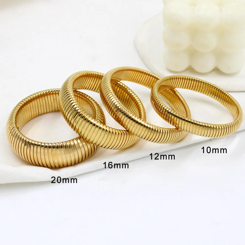 Women's 304L Steel Elastic Bracelet — 18K Gold Plated Chunky Punk Bangle Jewelry — view 1 of jewelry