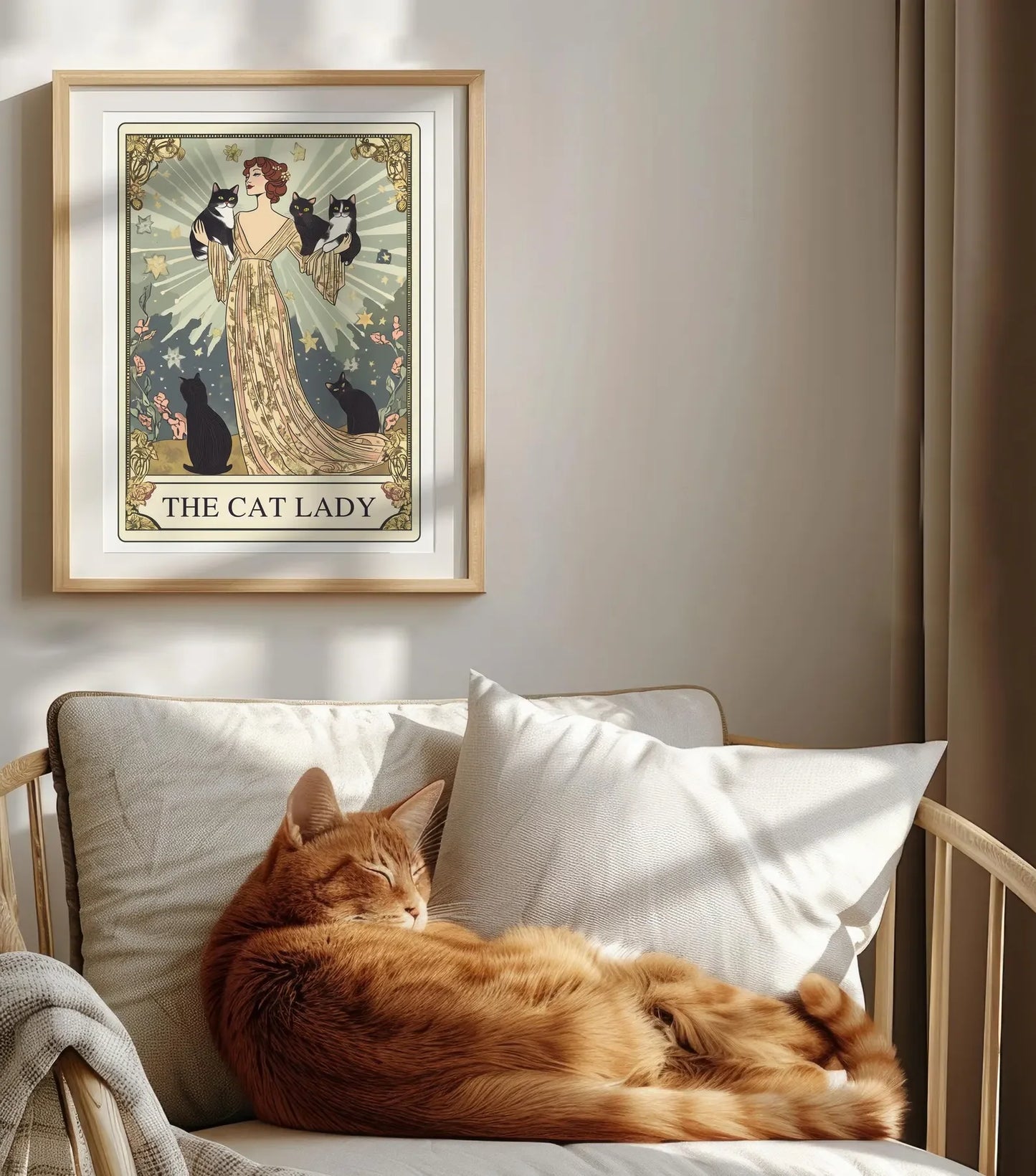 Home Decor Cat Lady Tarot Print — Art Nouveau Wall Art, Vintage Cat Lovers Poster, Cat Mom Gift — view 4 of home decor