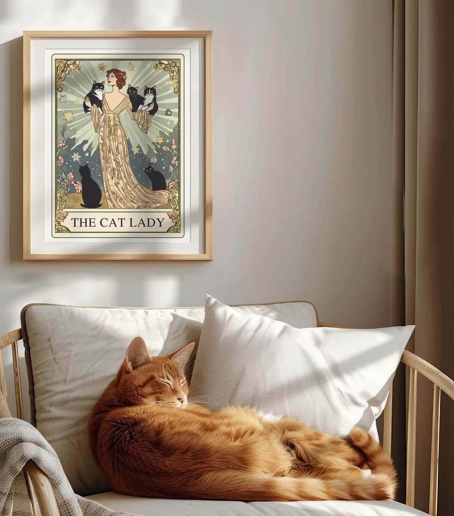 Home Decor Cat Lady Tarot Print — Art Nouveau Wall Art, Vintage Cat Lovers Poster, Cat Mom Gift — view 4 of home decor