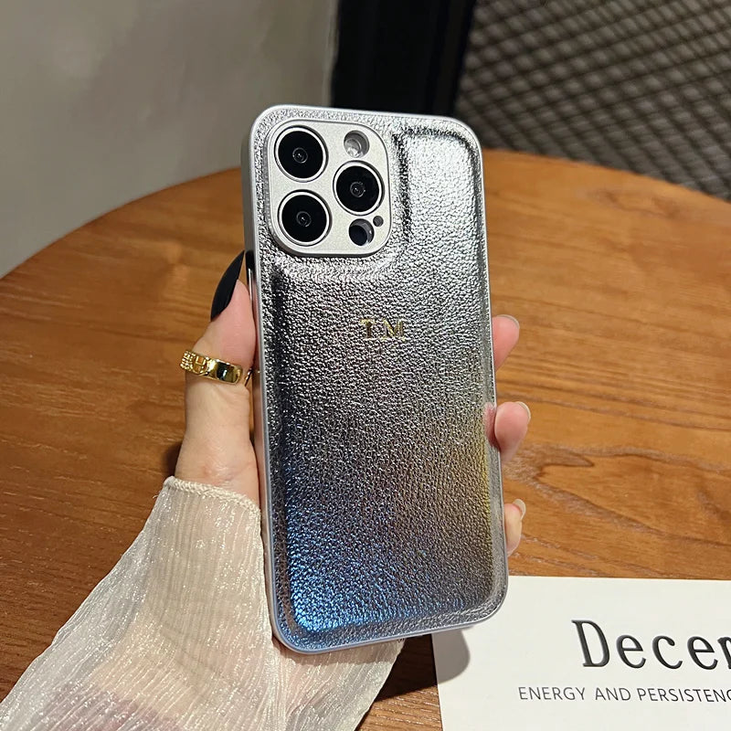 Personalized Gold Initial Leather Case for iPhone 11–17 Pro Max Custom Name