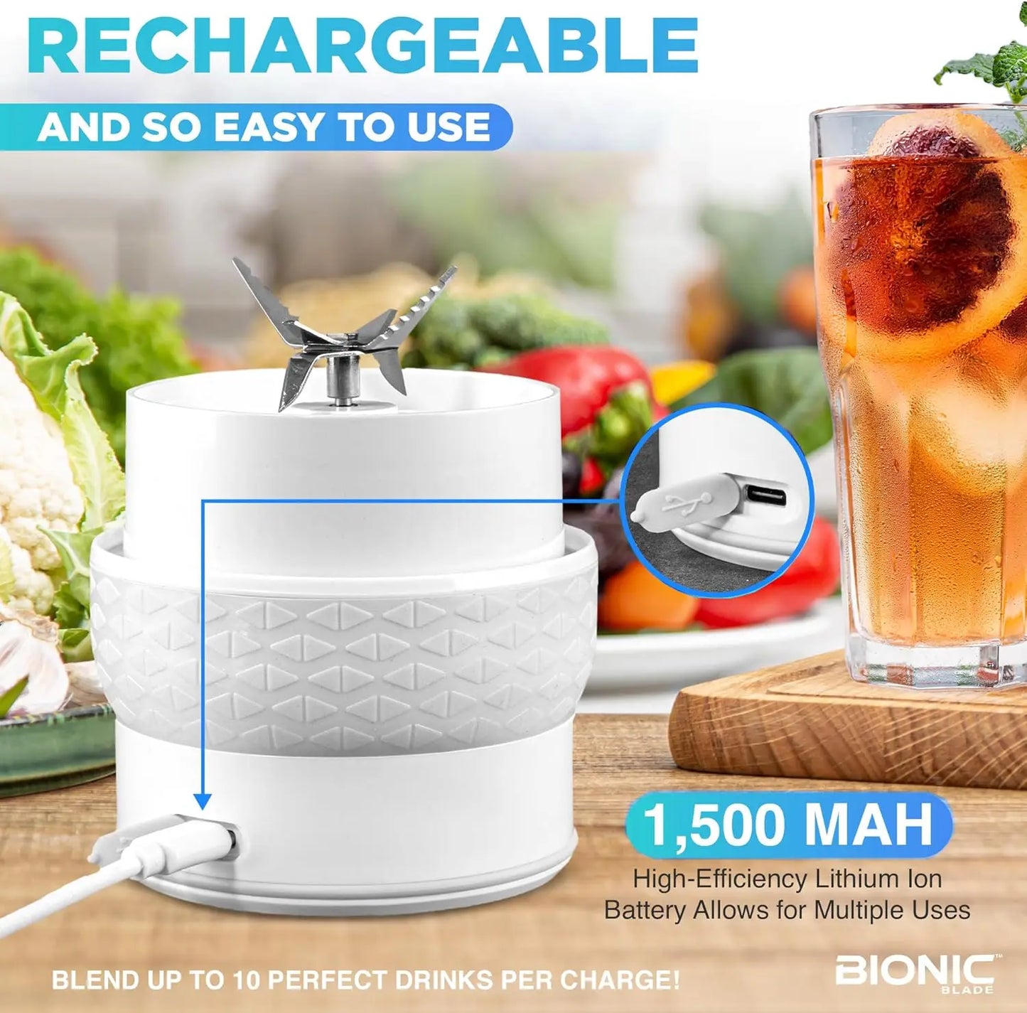 Bionic Blade Cordless Portable Blender (16.5oz) – Rechargeable 18,000 RPM BPA-Free Smoothie Maker — view 3 of home & kitchen
