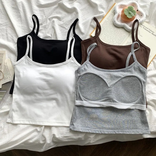 Built-In Bra Camisole — Spaghetti-Strap Slim-Fit Tank with Chest Pad for Women — view 1 of tanks & camisoles
