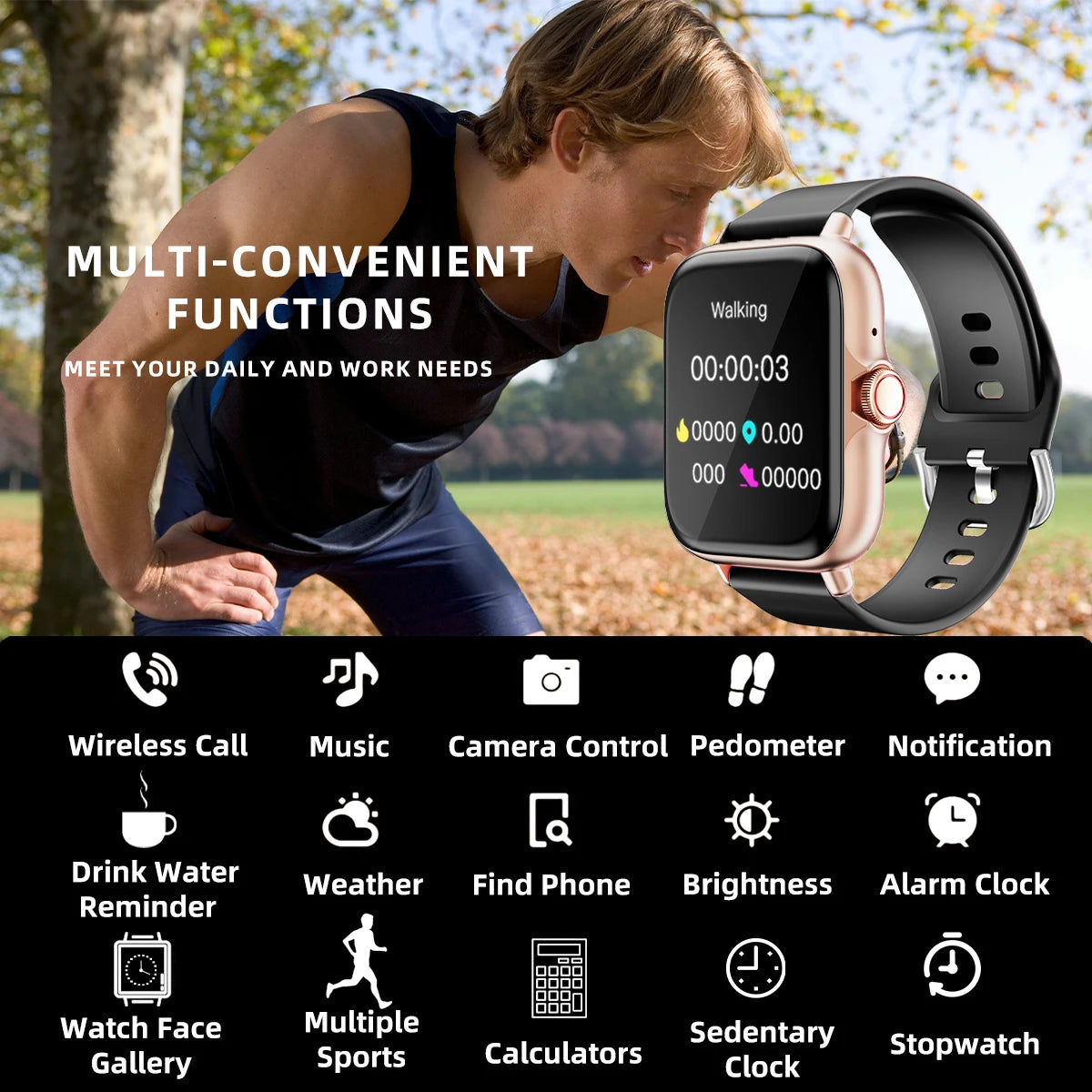 1.83in Waterproof Smart Watch — Bluetooth Call Sleep Monitor Sports Pedometer Smartwatch — view 2 of smart watches