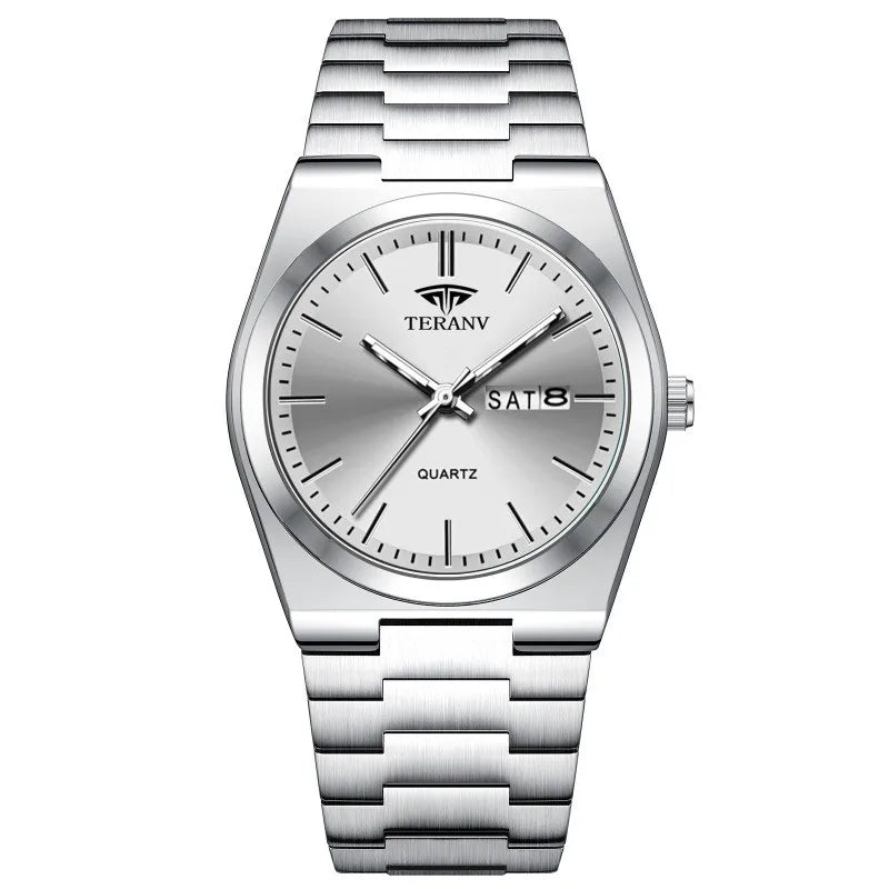 Men's Slim Stainless Steel Calendar Watch — Fashion Quartz Wristwatch — view 3 of watches