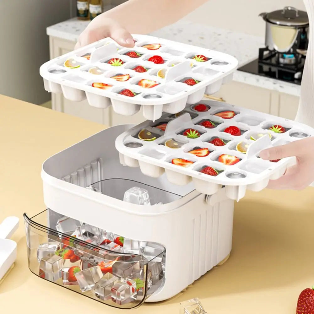 50-cube easy-press double-layer ice maker mold with lid for refrigerator — view 2