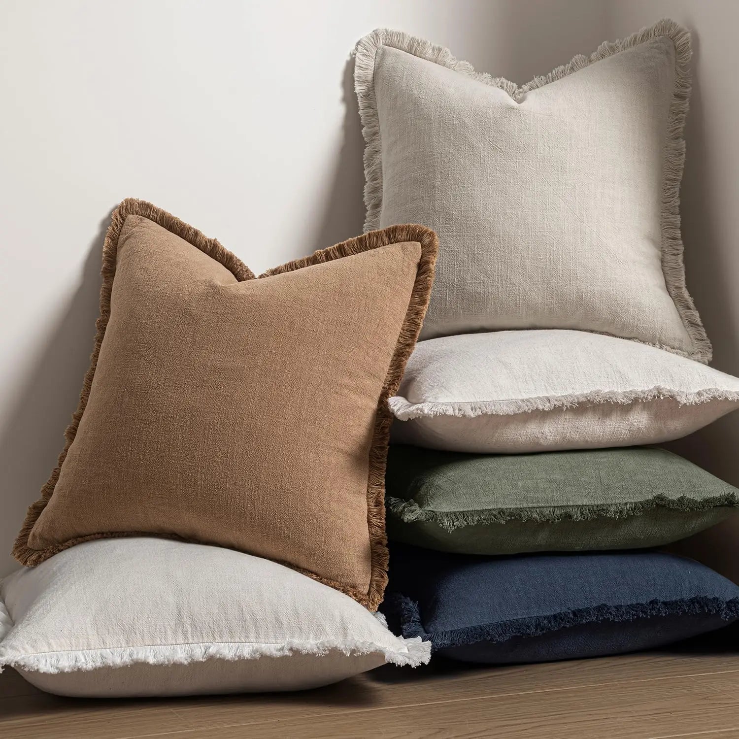 Linen Fringe Throw Pillow Cover — Boho Farmhouse Tasseled Accent Cushion Case — view 5 of cushion covers & pillow cases