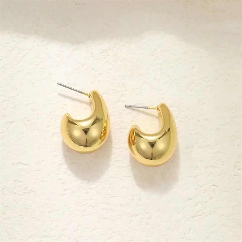 Women's Chunky Dome Drop Earrings — Gold Plated Vintage Teardrop Jewelry — view 2 of jewelry