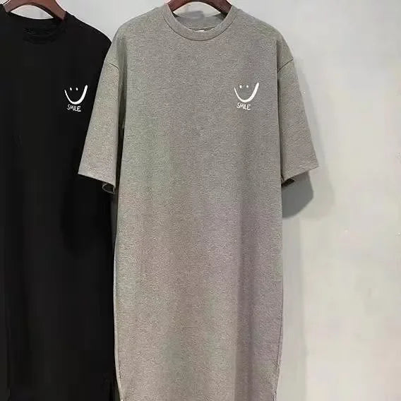 Plus size women's smiley print side-slit t-shirt summer dress — view 5