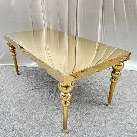 2pcs Golden Luxury Stainless Steel Wedding Dining Table – Shiny Mirror Finish for Elegant Events