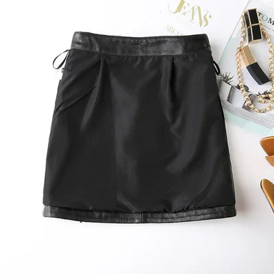 Real Sheepskin Sequin Embroidered Skirt Women's High Waist New Fashion A-Line Skirt Short Skirt J9