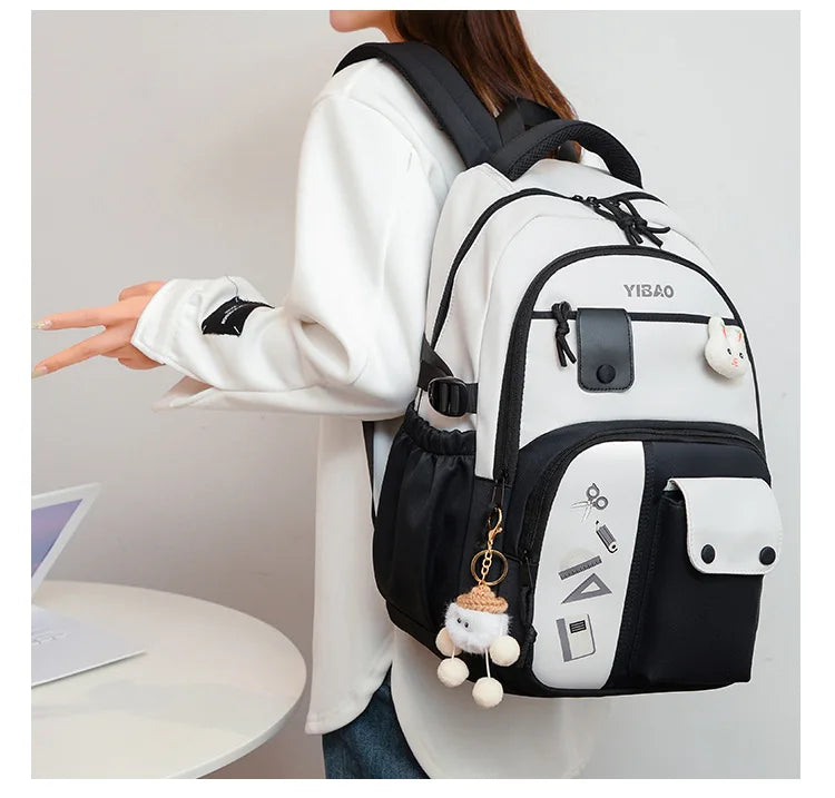 Cute rabbit children school backpack for teenage girls Fashionable splicing color contrast fresh lady knapsack kids schoolbags