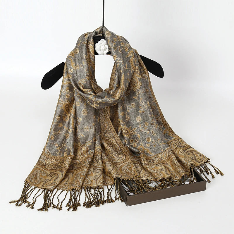 Pashmina Scarf European Bohemia Paisley Jacquard — Museum-Piece Cashmere Shawl Wrap 70×190cm