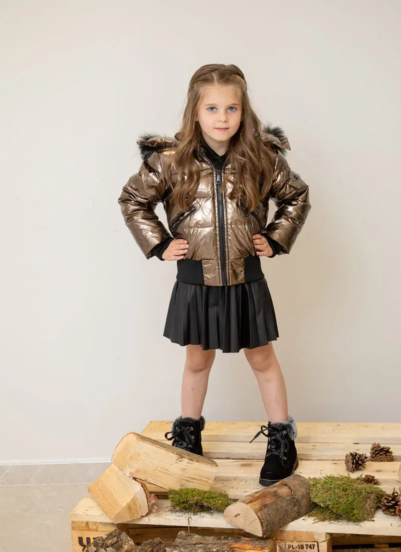 AS Kids' Winter Down Jacket – Bomber Design Coat with Natural Fur