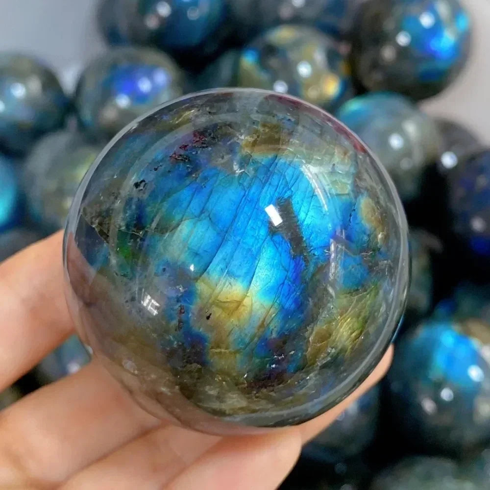 Crystal & Gemstone Labradorite Sphere — 6-10cm Natural Polished Healing Ball Decor — view 5 of crystal & gemstone