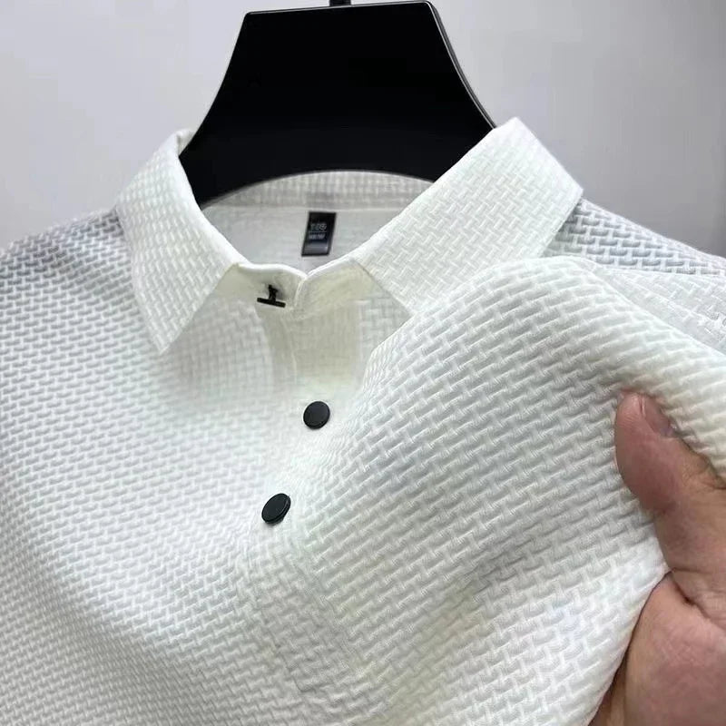 Men's bone flower jacquard short-sleeve business casual polo shirt — view 3