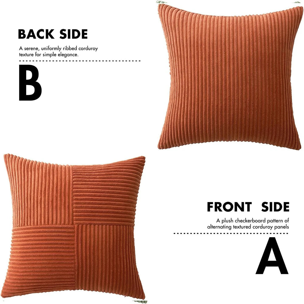 Rust Boho Corduroy Throw Pillow Cover &mdash; 18&times;18 in Terracotta Patchwork Accent Cushion — view 6 of cushion covers & pillow cases