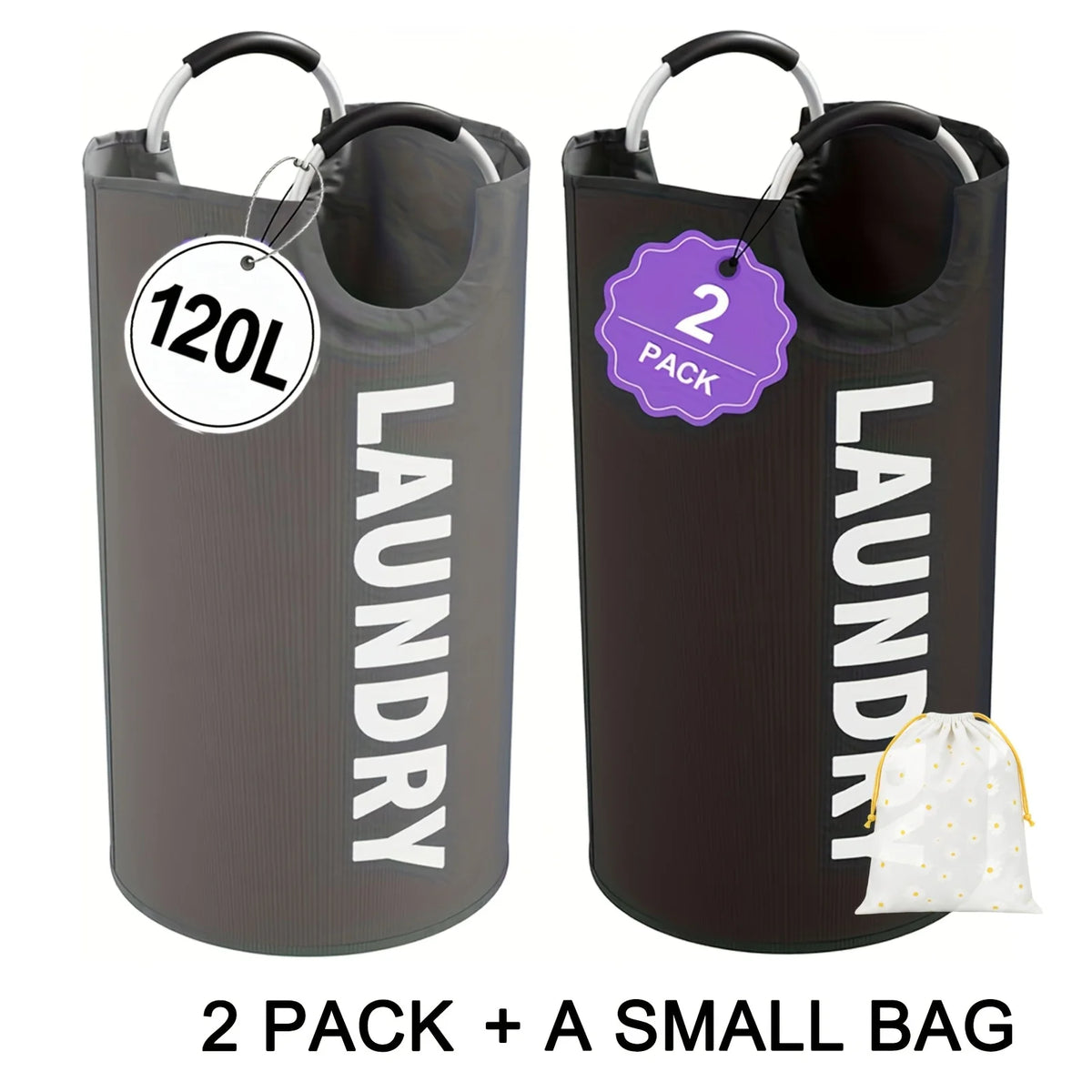 2-Pack Foldable Laundry Hamper with Detachable Bag, Tall — product photo 10