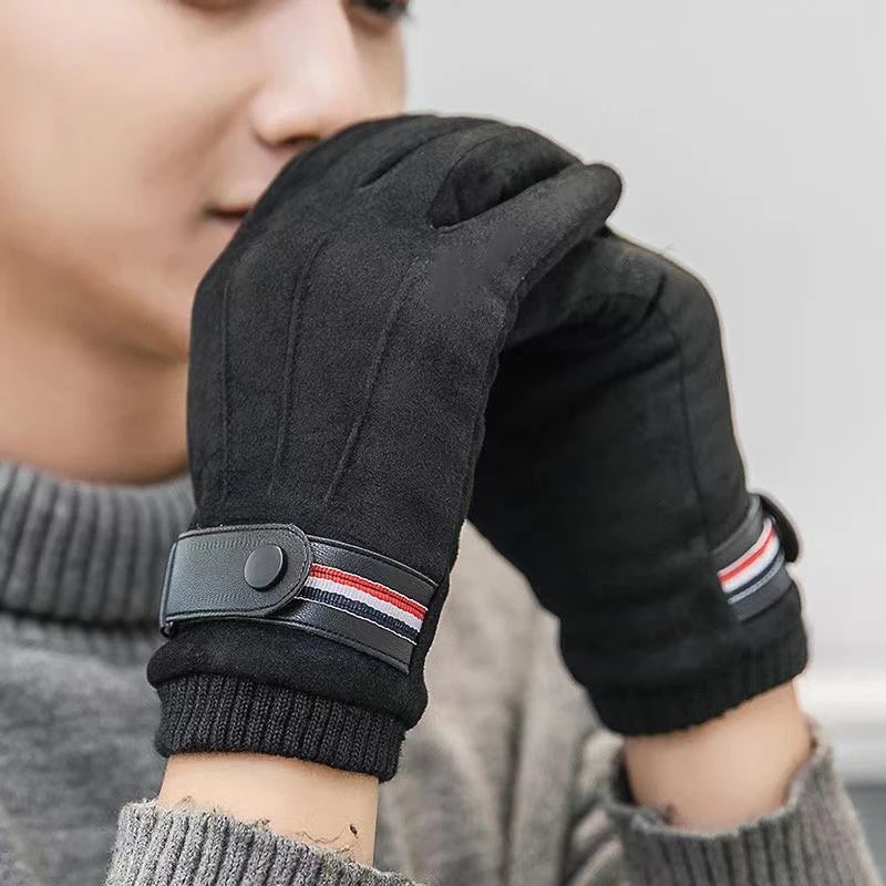 Velvet-Lined Suede Cycling Gloves — Windproof Touchscreen Winter Driving Gloves for Men — view 6 of gloves