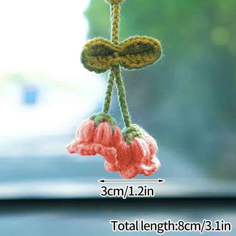 Home Decor Crochet Flower Pendant — Hand-Knitted Car Interior Hanging Decor & Bag Accessory