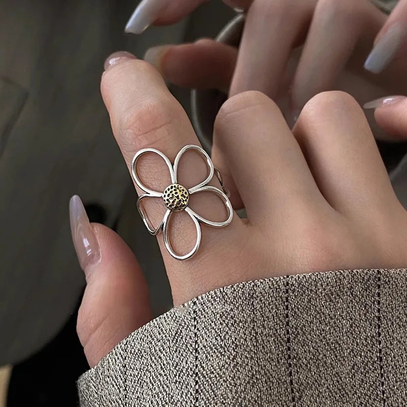 VENTFILLE Women's 925 Sterling Silver Flower Ring — Hollow Retro Fine Jewelry Gift — view 2 of jewelry