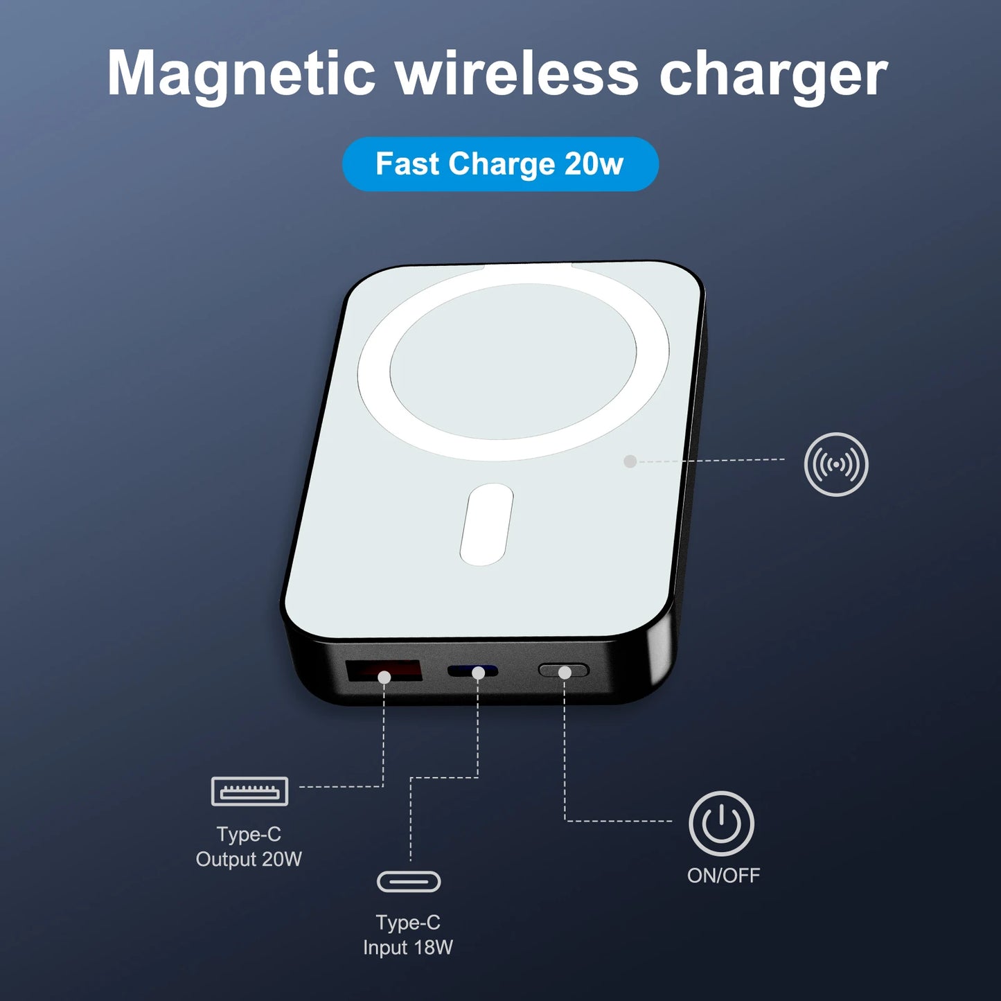 Magnetic Wireless 10000mAh Power Bank — PD20W LED Display for iPhone MagSafe — view 5 of power banks