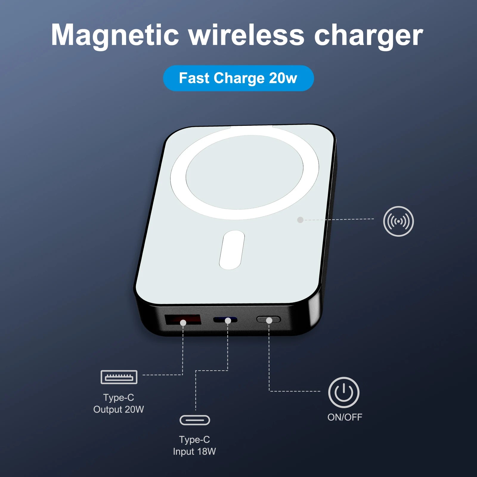 Magnetic Wireless 10000mAh Power Bank — PD20W LED Display for iPhone MagSafe — view 5 of power banks