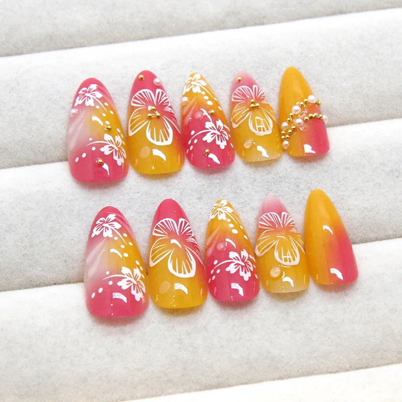 24PCS Random Press-On Nails – Full-Cover Almond Shape Instagram-Style False Nails