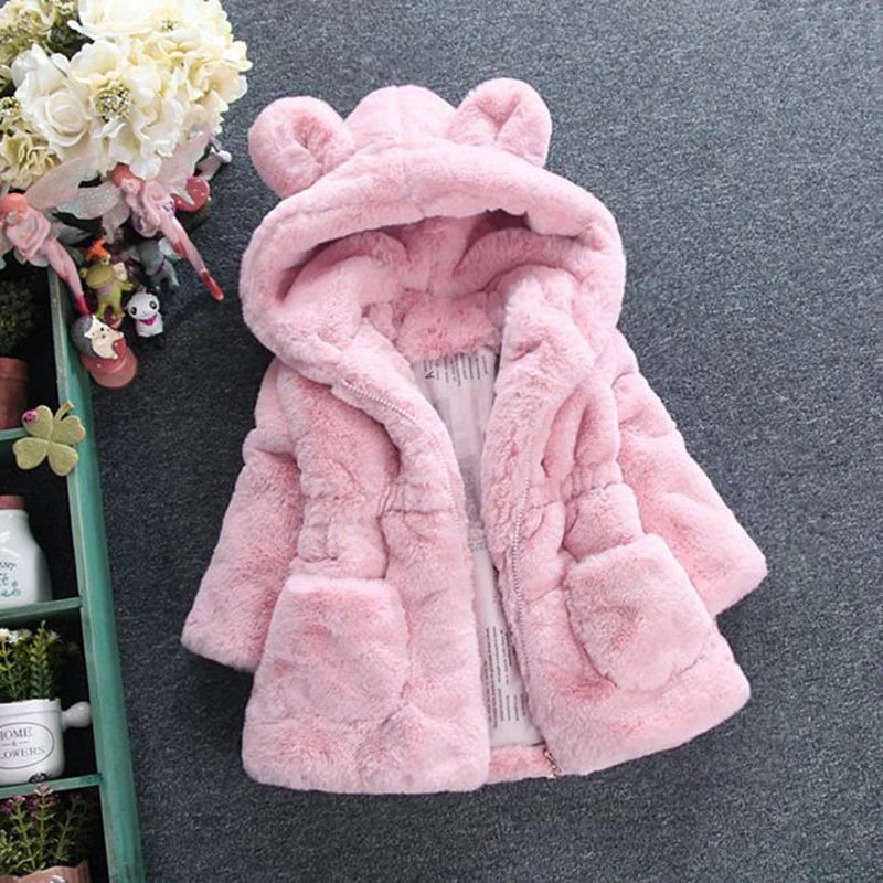 Winter Baby Girls Clothes Faux Fur Coat Fleece Jacket Warm Snowsuit Hooded Parka