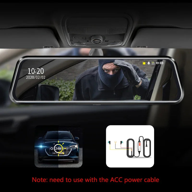 Car Camera Recorder For 10 Inch IPS Touch Screen Night Vision Front&Rear Dual Lens Rearview Mirror Dash Cam 4K Action Camera