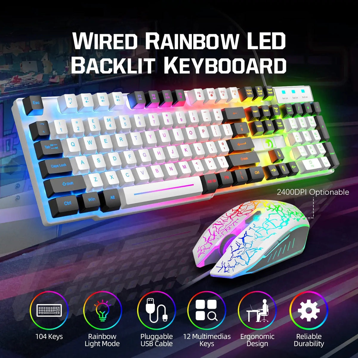 5-in-1 Wired RGB Backlit Gaming Keyboard & Mouse Combo — product photo 2