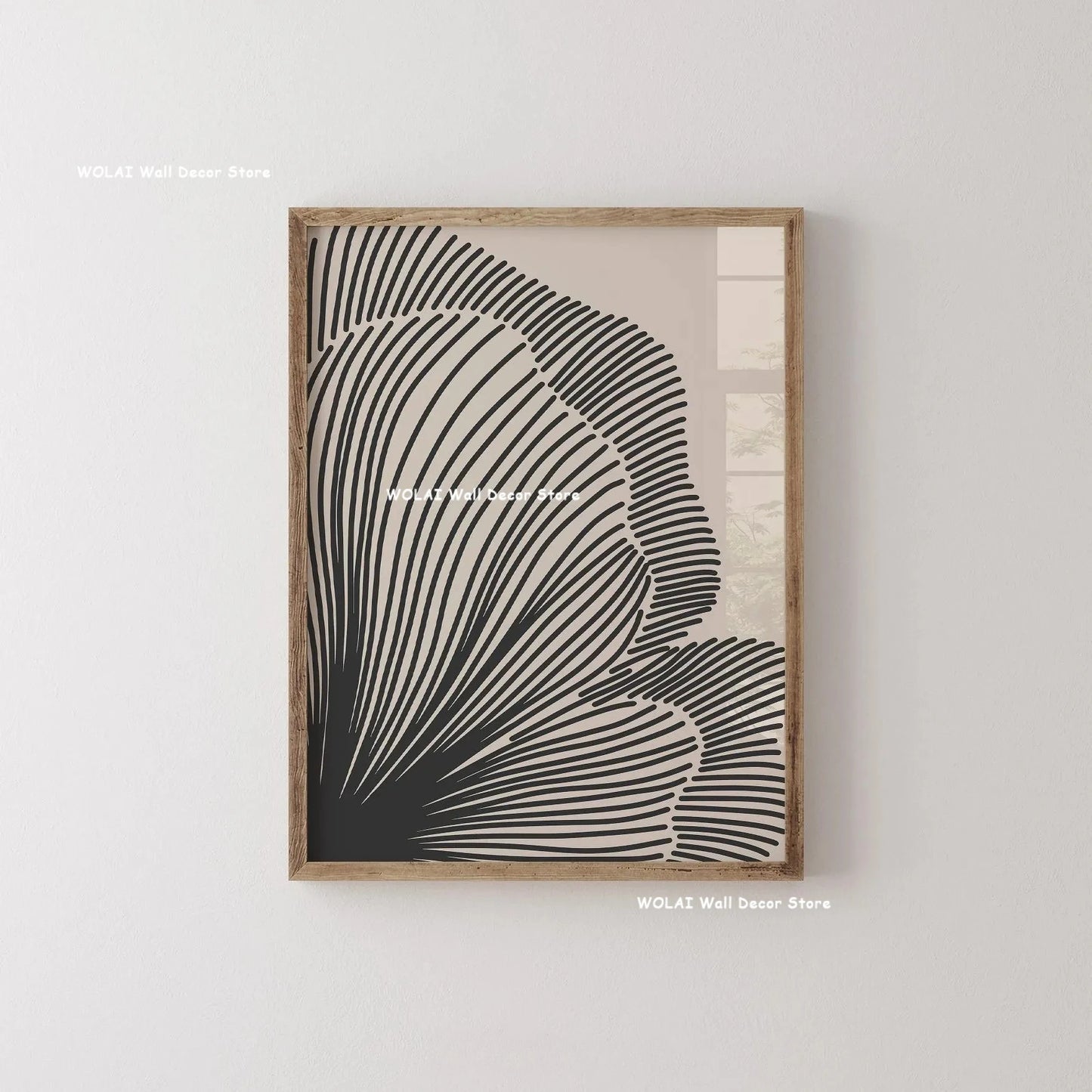 Abstract Moody Plant Canvas Poster — Mid-Century Beige & Black Floral Wall Art