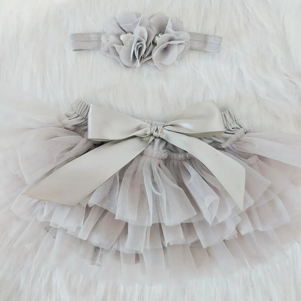 Baby Cotton Chiffon Ruffle Bloomers - Newborn Diaper Cover with Bow — view 5 of baby bottoms