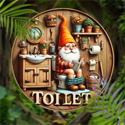 Home Decor Country Farmhouse Wooden Toilet Sign — Charming Dwarf Design 8x8 in Round Wall Decoration — view 1 of home decor