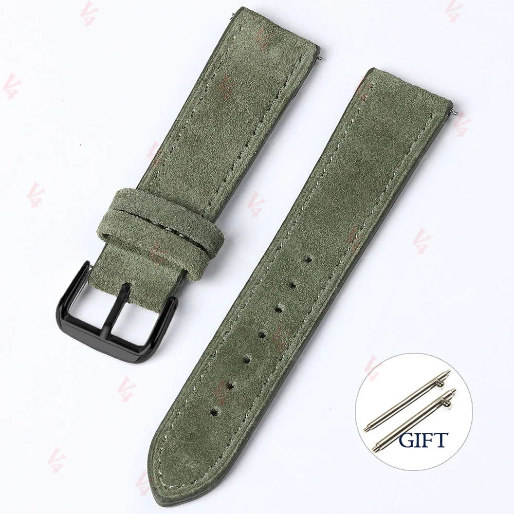 Vintage Suede Cowhide Watch Strap — 18mm 19mm 20mm 22mm Handmade Leather Band