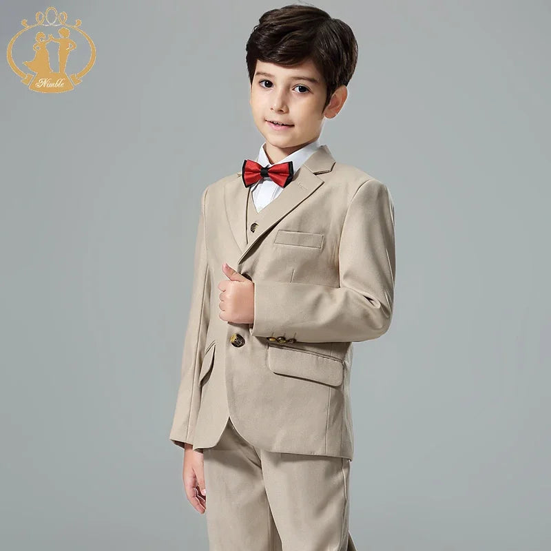 Spring Autumn Formal Suit for Boy Children Party Host Wedding Costume Coat Vest Pants 3Pcs Khaki Wholesale Clothing 718-16 Khaki