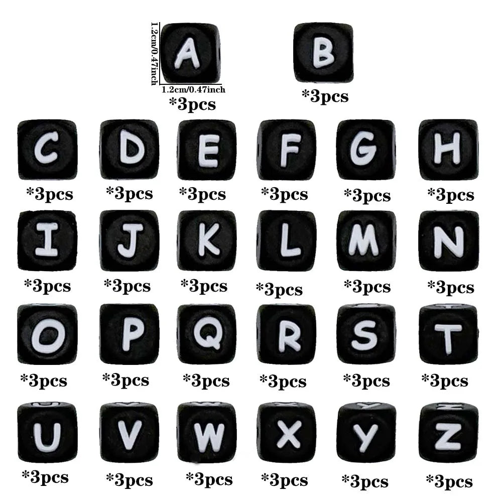 Pearl & Silicone Letter Beads 78pc 12mm — DIY Necklace Bracelet & Pen Charms — view 16 of beads