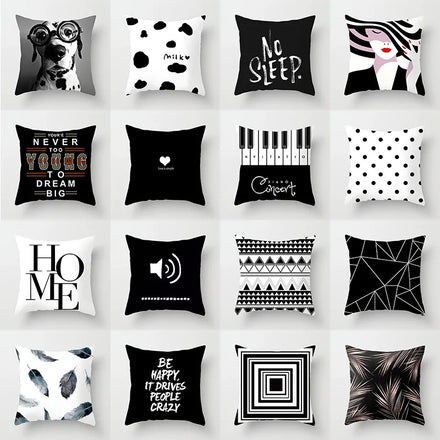 Black &amp; White Geometric Pillowcase &mdash; 45&times;45 cm Modern Sofa &amp; Office Cushion Cover — view 1 of cushion covers & pillow cases