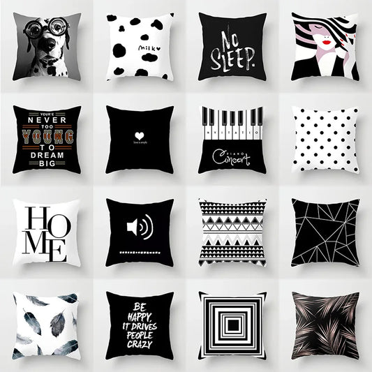 Black &amp; White Geometric Pillowcase &mdash; 45&times;45 cm Modern Sofa &amp; Office Cushion Cover — view 1 of cushion covers & pillow cases