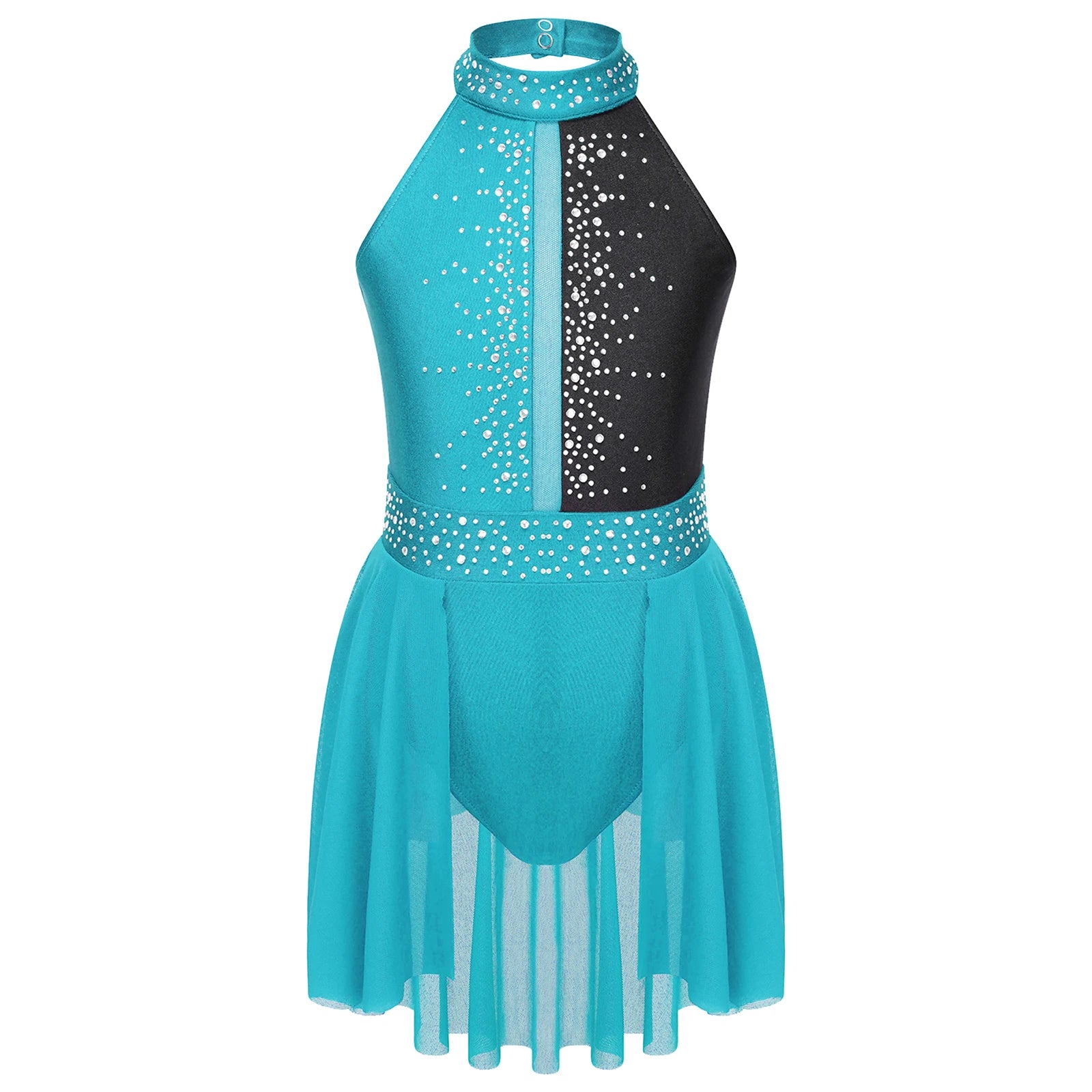 Girls Lyrical Dance Dress - Sleeveless Rhinestone Performance Leotard — view 8 of dance costumes