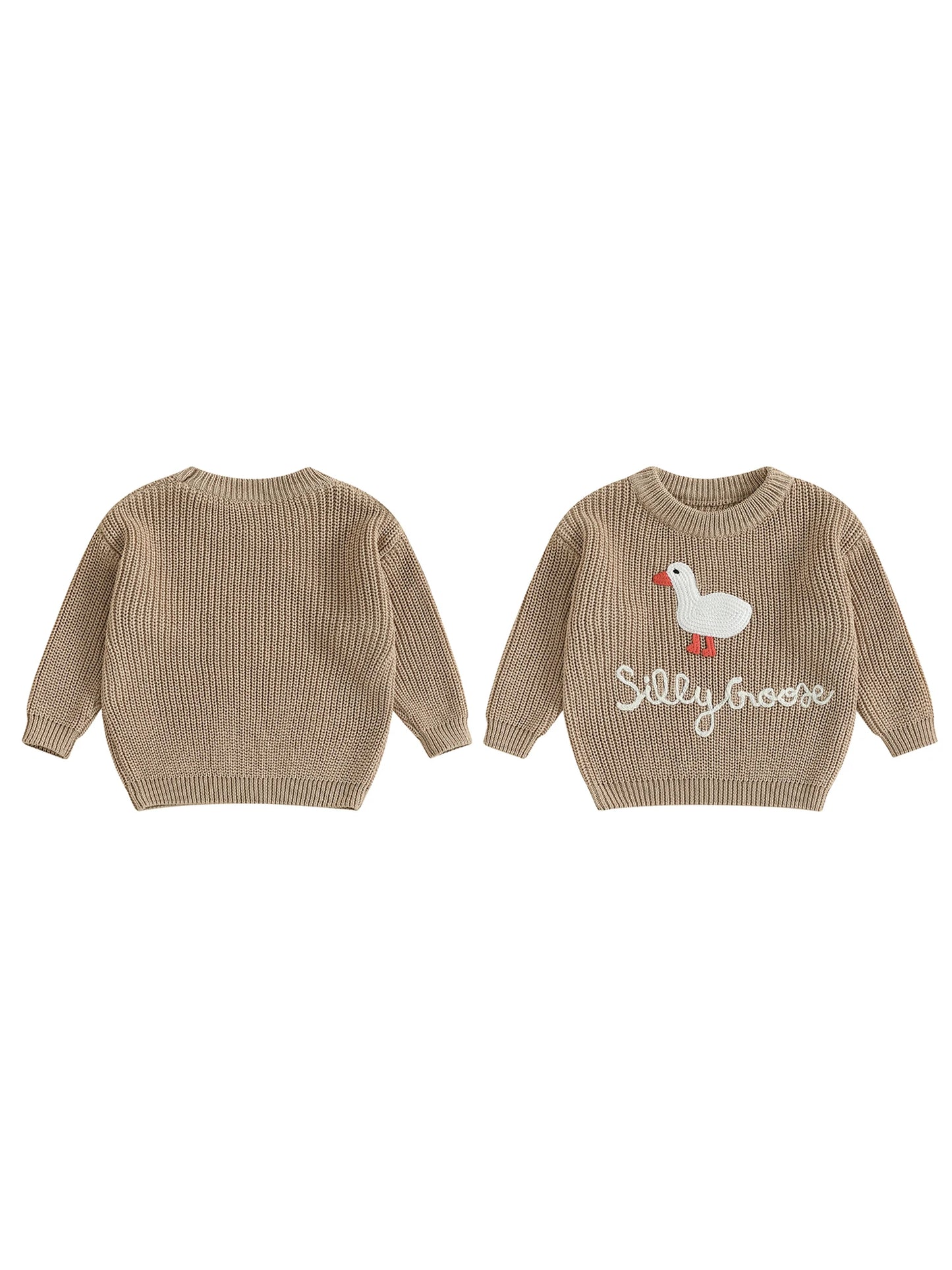 Infant Toddler Duck Embroidered Sweater - Crewneck Long Sleeve Pullover — view 3 of kids tops