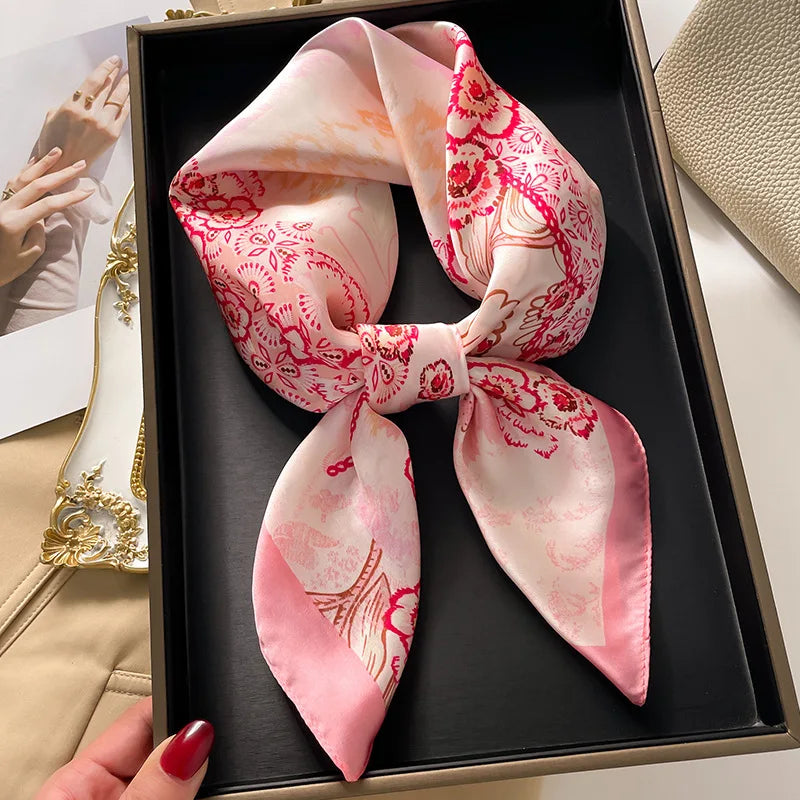 Luxury 70cm Silk Square Scarf Women Satin Bandana Print Scarves Head Band Fashion Lady Hair Shawl Wrap Female Neckerchief Hijab — view 6 of product