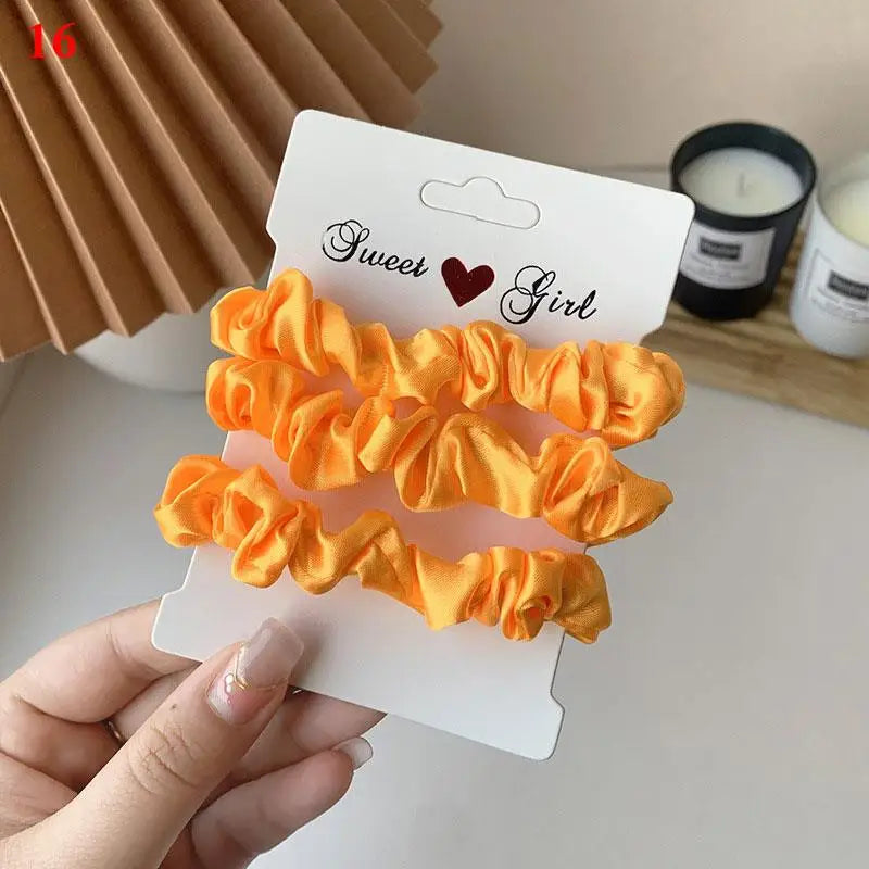 3pcs Beautiful Rubber Hair bands Hair tie Hair Accessories Satin Elastic Pigtails Ponytail Summer Women Children Candy Color — view 15 of product