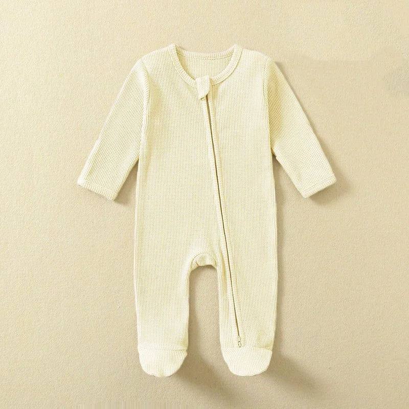 Organic Cotton Waffle Baby Romper - Zipper Jumpsuit for Boys & Girls — view 3 of baby rompers