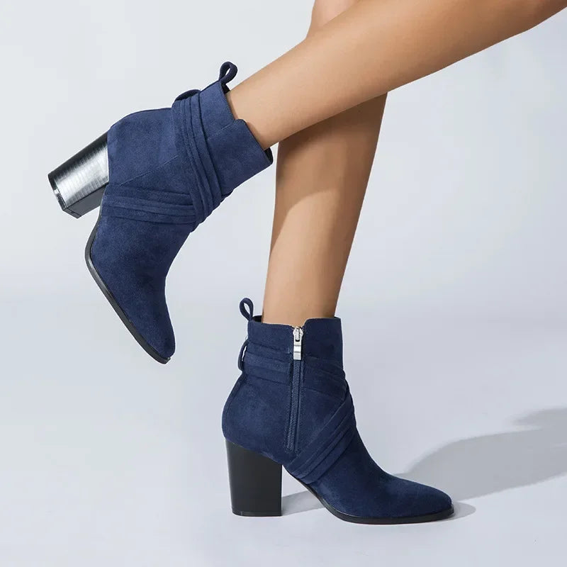 Pointed-Toe High-Heel Ankle Boots — Zipper Pump Booties for Autumn — view 3 of boots