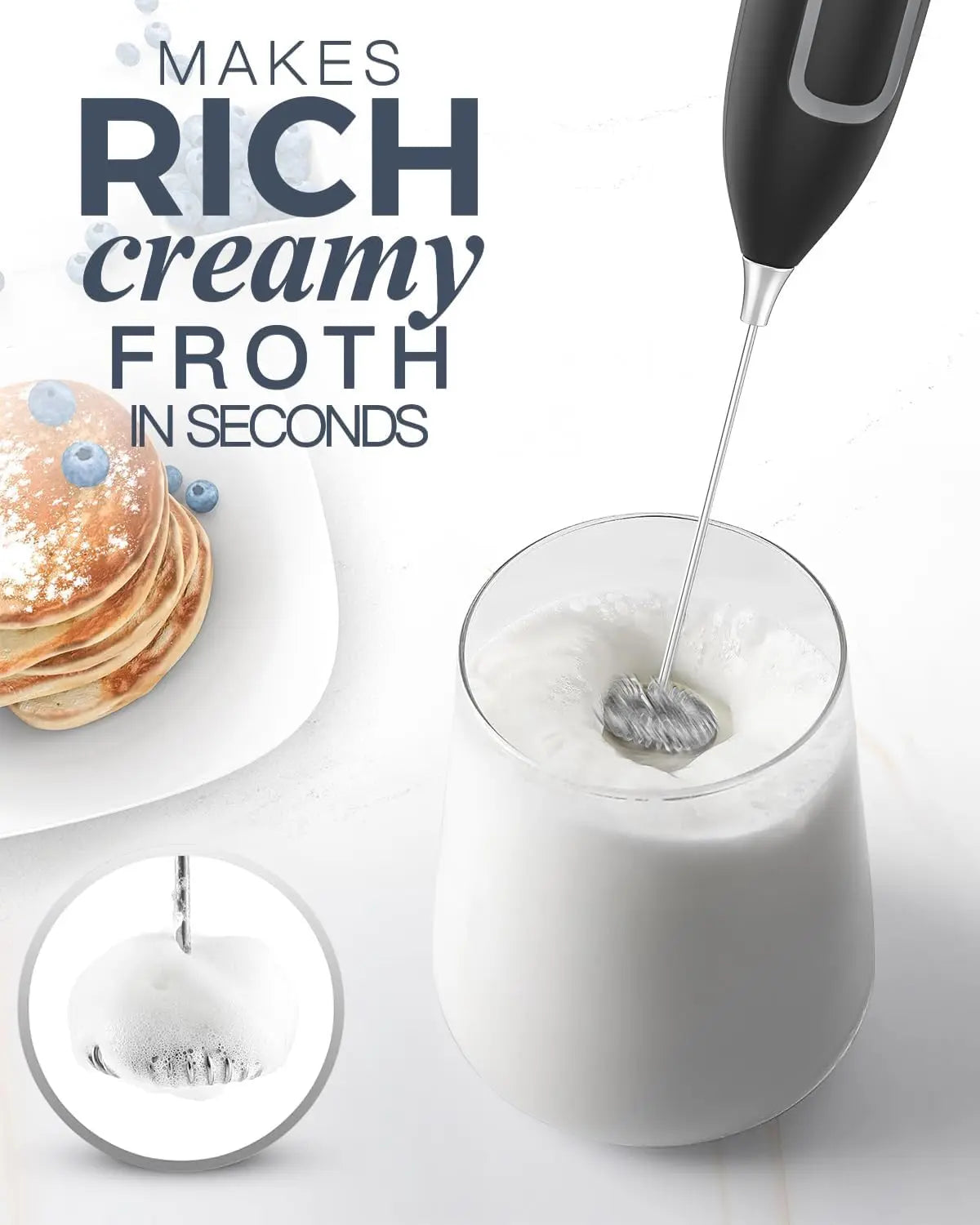 Handheld Electric Milk Frother Wand – Coffee Foam Maker & Whisk Mixer for Latte, Matcha & Hot Chocolate