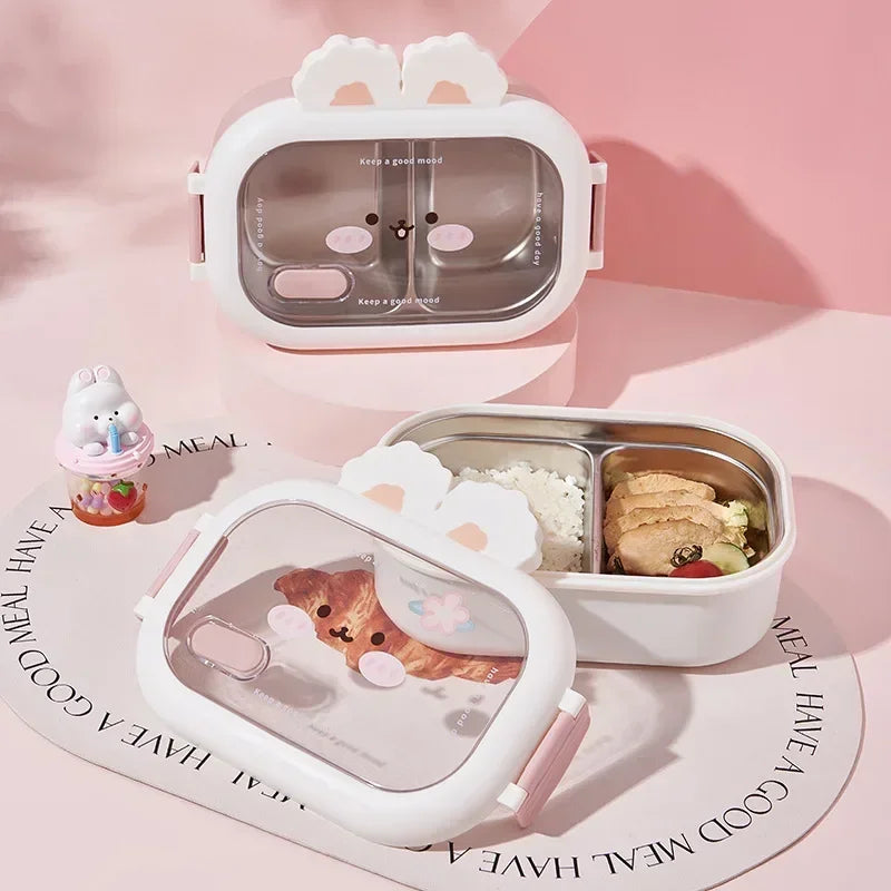 Stainless Steel Lunch Box Rabbit Design Large Capacity Divided Bento Box for Kids Adults — view 4 of food storage