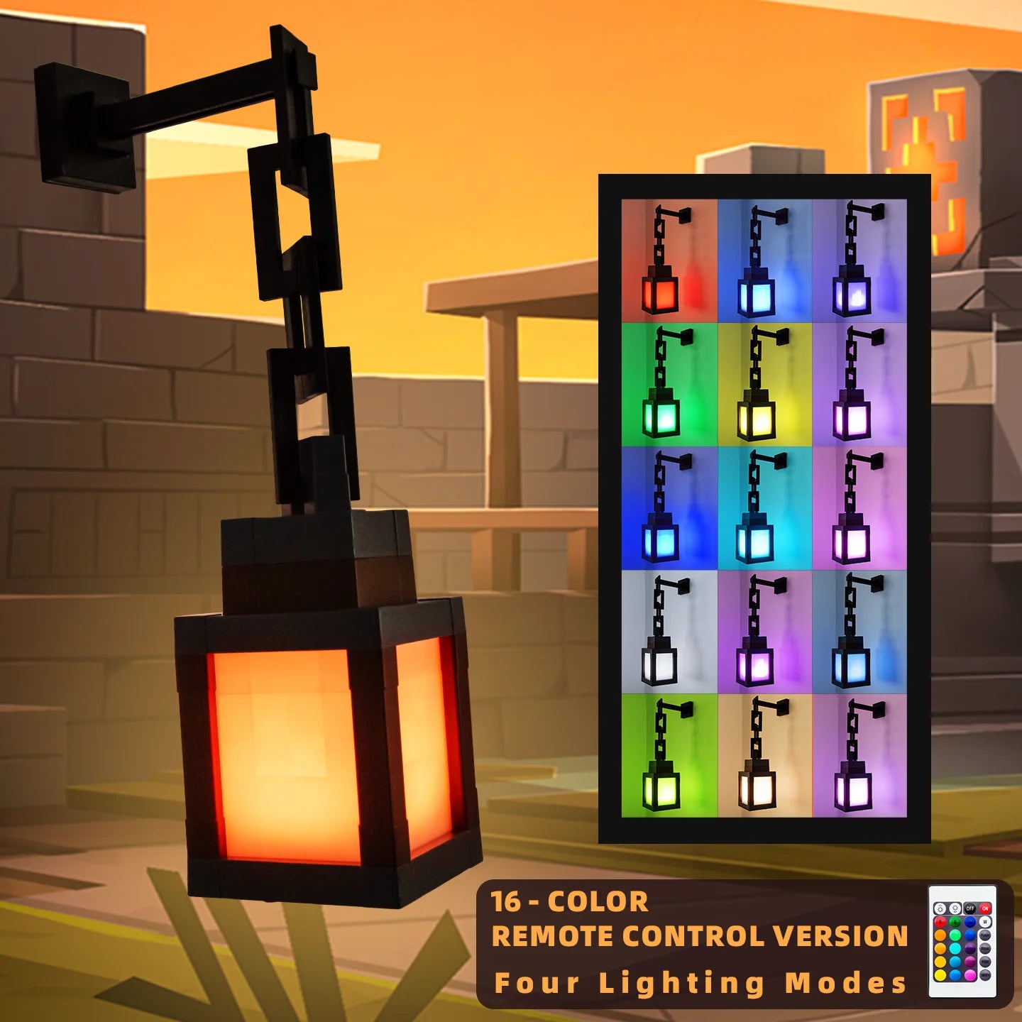 Pixel Style Night Light Lantern — 16-Color DIY Portable Tabletop Decoration Lamp
